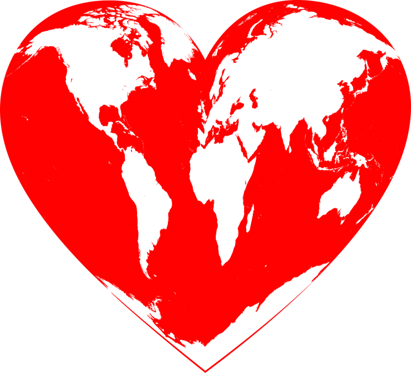 Heart World map Love Stickdatei – Herzen & Liebe