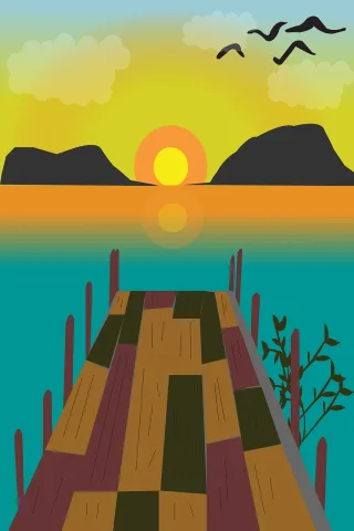Landscape Sea Sun Stickdatei