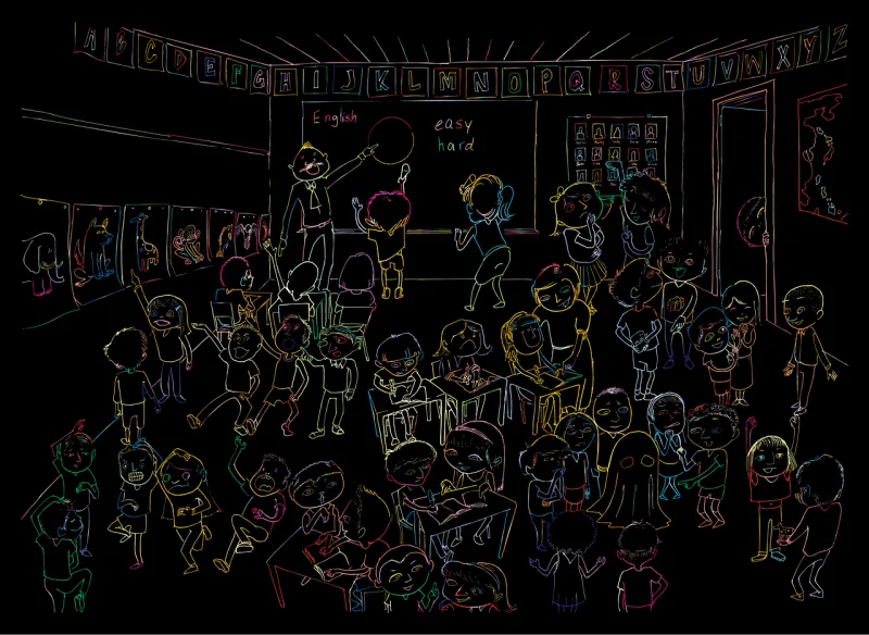 Classroom Children Line art Stickdatei – Kinder
