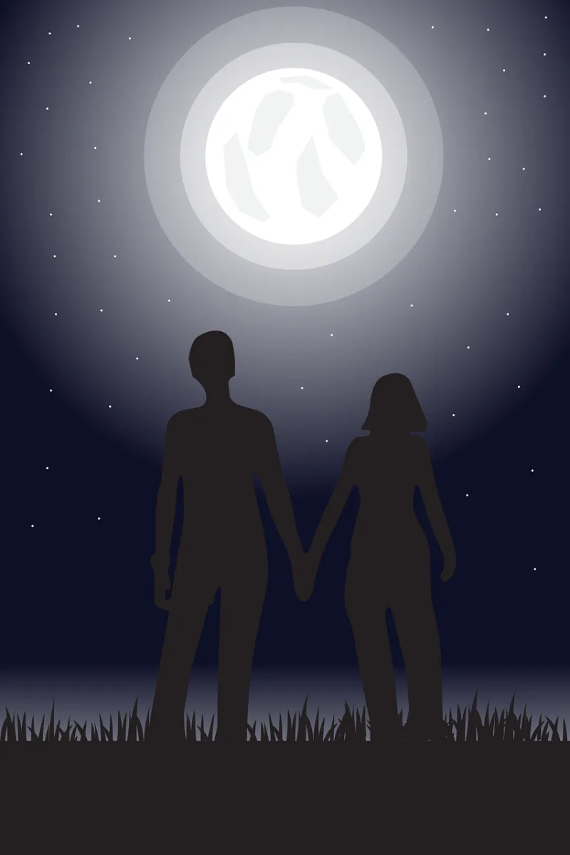 Couple Silhouette Moon Stickdatei – Herzen & Liebe
