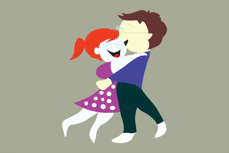 Couple Cartoon Hug Stickdatei – Herzen & Liebe