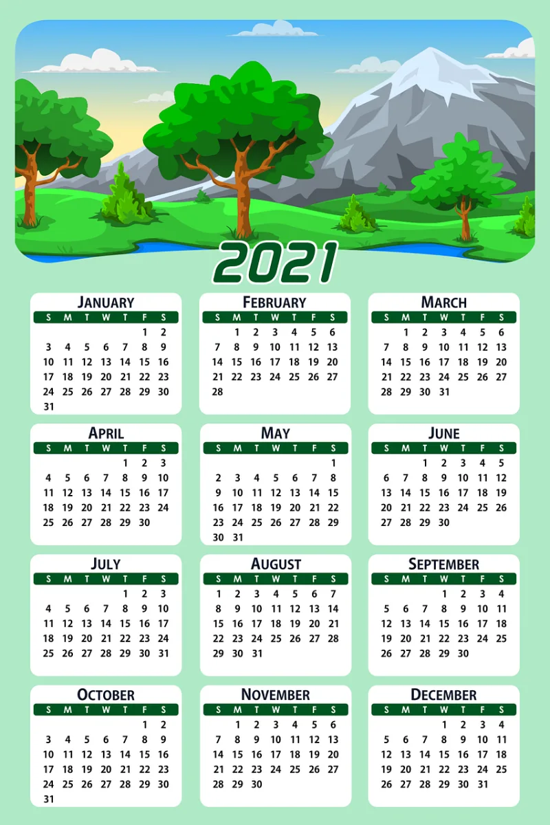 Calendar Date 2021 Stickdatei – Natur