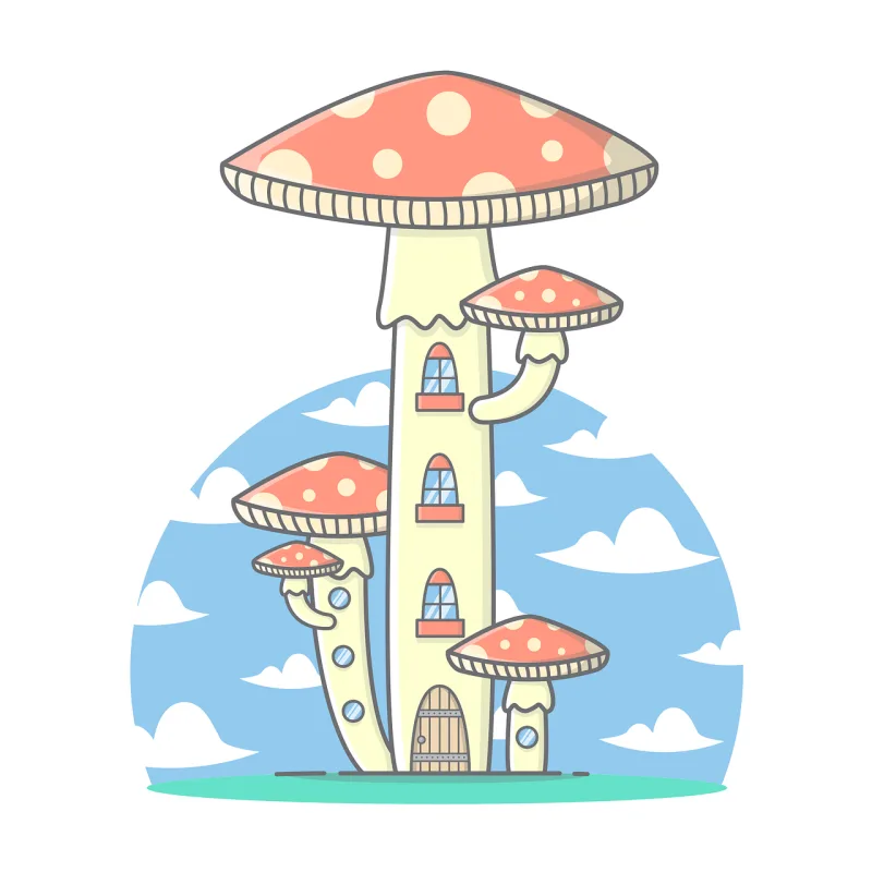 Mushroom House Door Stickdatei – Natur