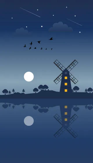 Windmill Night sky Moon Stickdatei