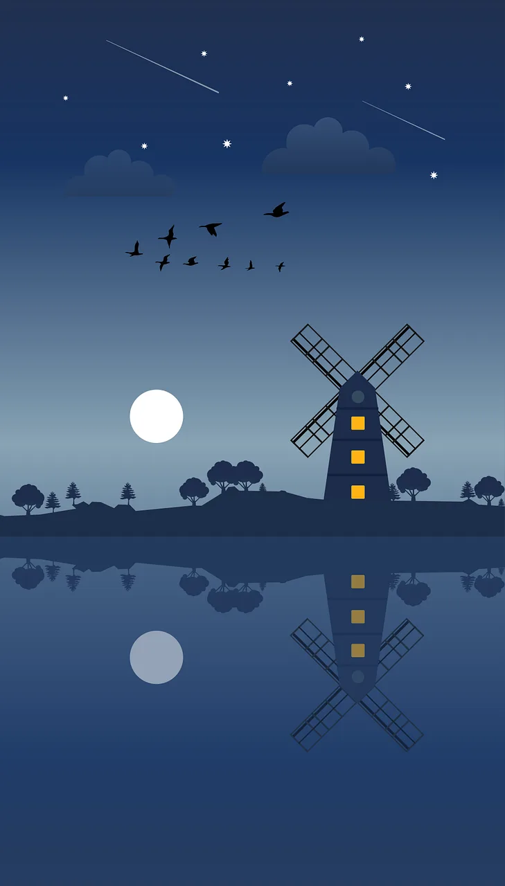 Windmill Night sky Moon Stickdatei – Natur