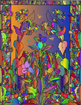Bees Flowers Line art Stickdatei
