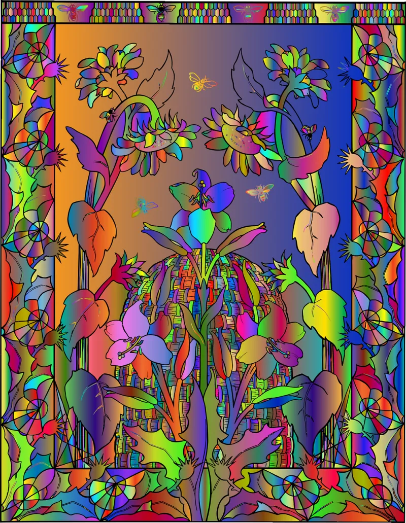 Bees Flowers Line art Stickdatei – Tiere