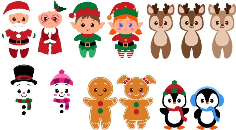 Christmas Characters Cartoon Stickdatei – Weihnachten