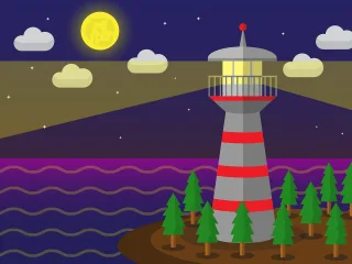 Light house Sea Night Stickdatei