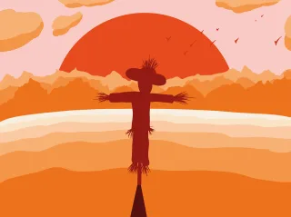 Scarecrow Field Sunset Stickdatei