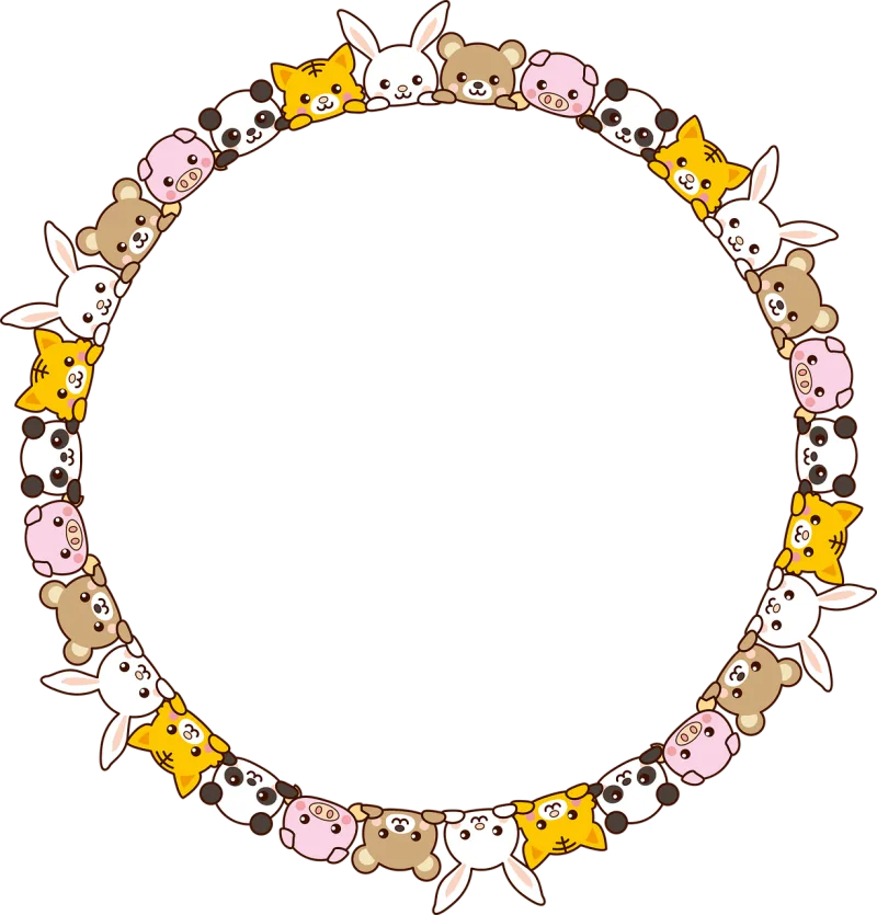 Animals Round Frame Stickdatei – Tiere