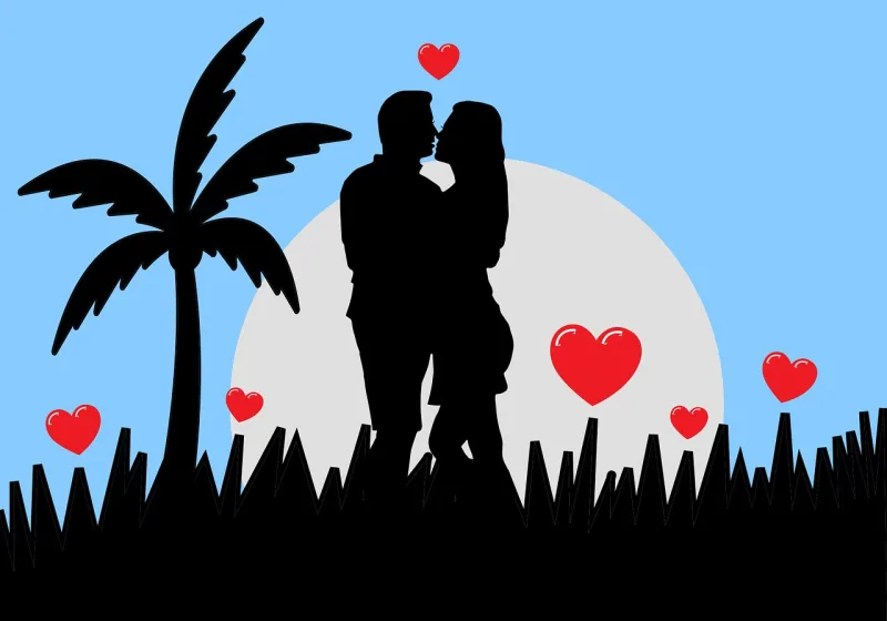 Couple Romantic Silhouette Stickdatei – Herzen & Liebe