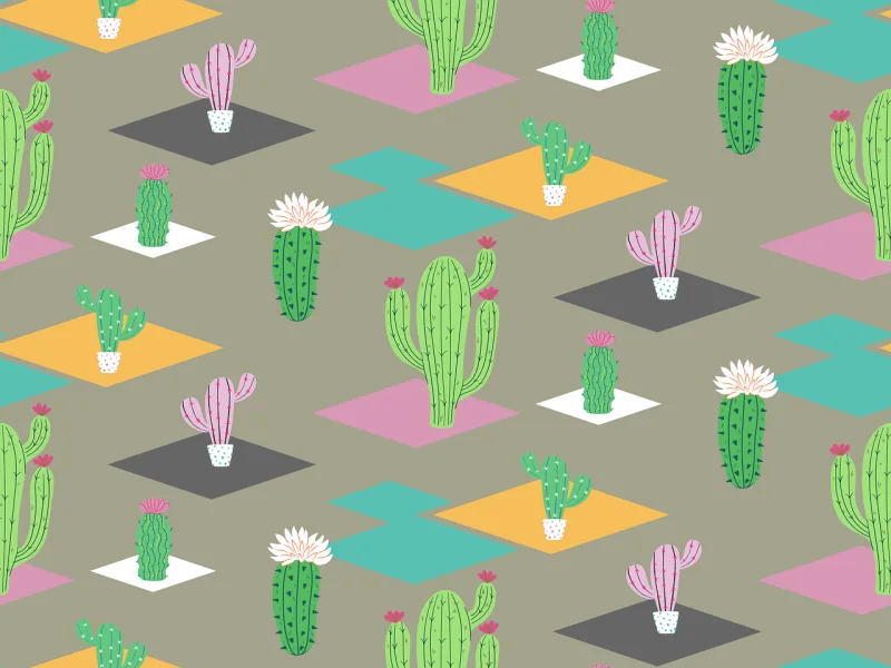 Cacti Pattern Half drop Stickdatei – Natur