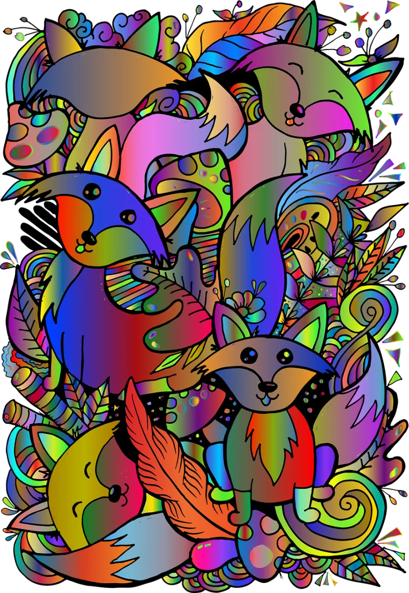 Fox Doodle Psychedelic Stickdatei – Tiere