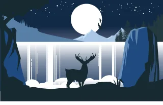 Deer Waterfall Moon Stickdatei – Tiere
