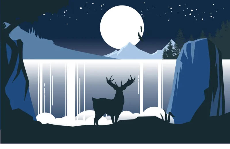 Deer Waterfall Moon Stickdatei – Tiere