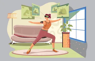 Girl Virtual reality headset Exercise Stickdatei