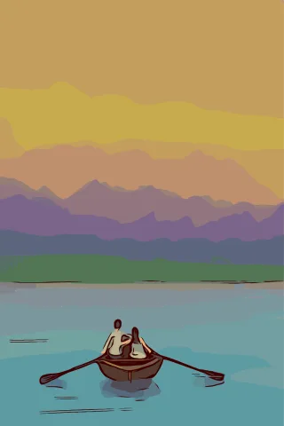 Boat Couple Lake Stickdatei