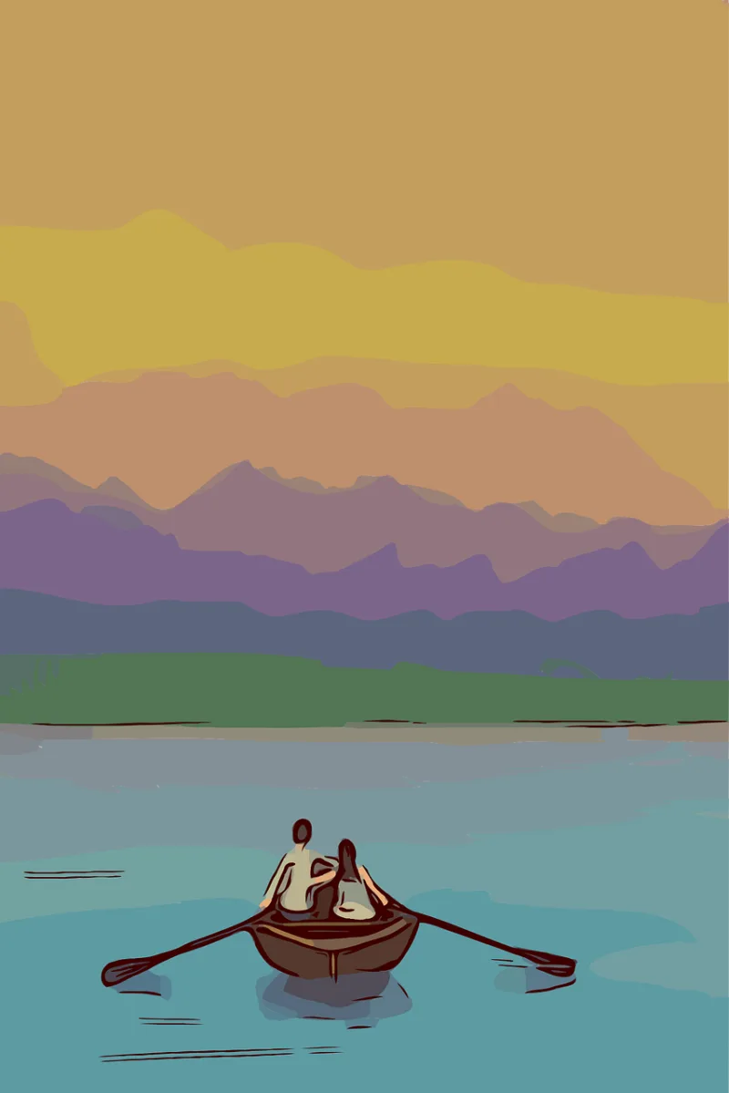 Boat Couple Lake Stickdatei – Herzen & Liebe