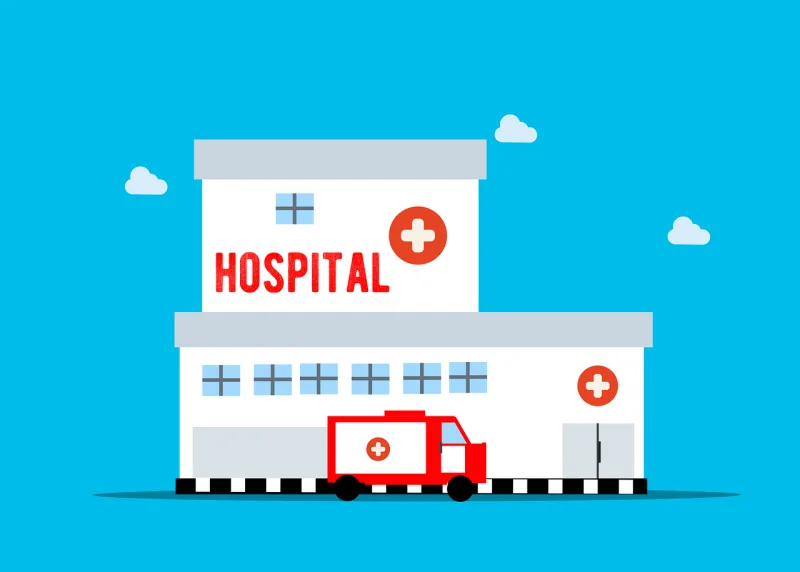 Hospital Building Cartoon Stickdatei – Fahrzeuge