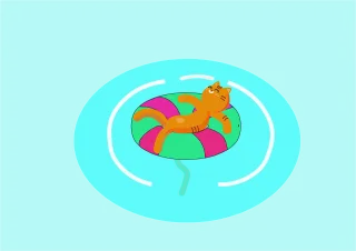Relaxing swimming pool Cat Cartoon Stickdatei