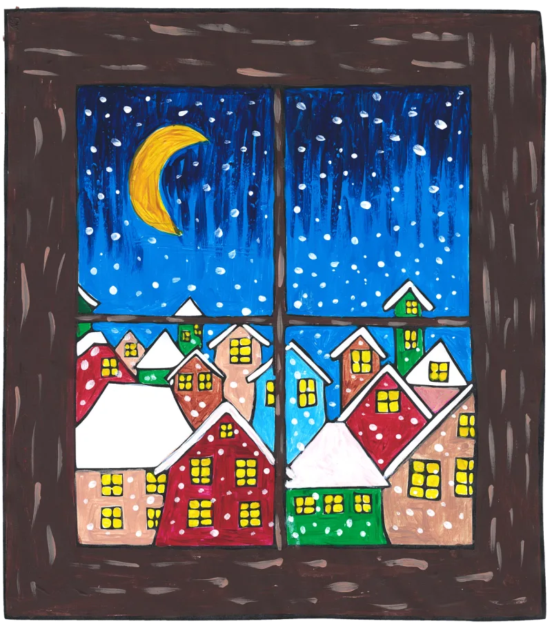 Window House Watercolor Stickdatei – Weihnachten