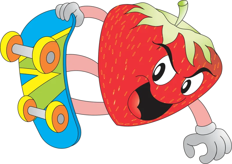 Strawberry Skateboarder Skateboard Stickdatei – Essen & Trinken