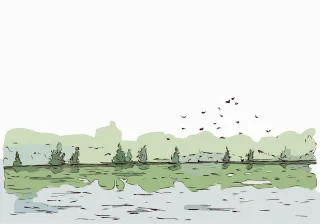 River Lake Birds Stickdatei