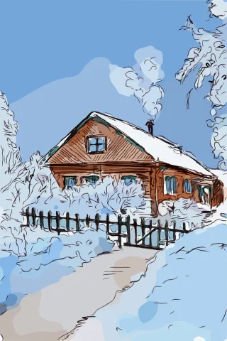 House Winter Countryside Stickdatei