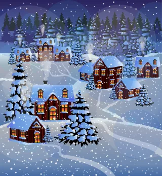 Winter Village Night Stickdatei