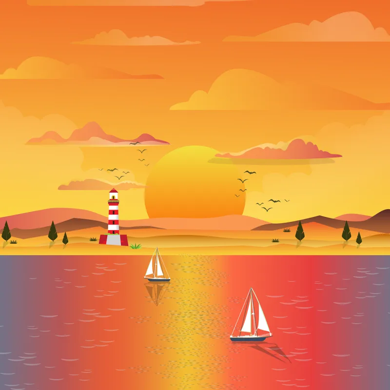 Sunset Sea Sailboats Stickdatei – Fahrzeuge