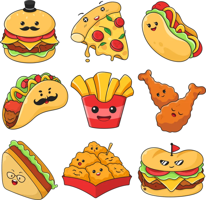 Fast food Meal Cartoon Stickdatei – Essen & Trinken