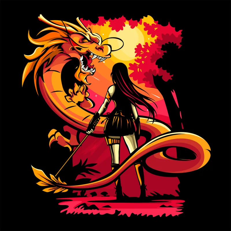 Dragon Katana Woman Stickdatei – Natur