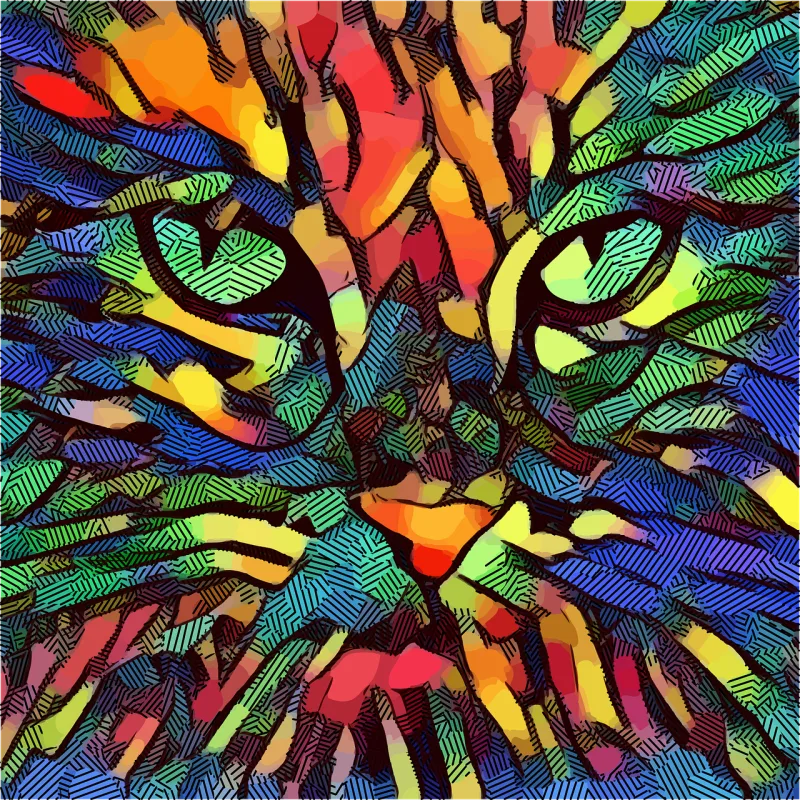 Cat Artwork Colorful Stickdatei – Tiere