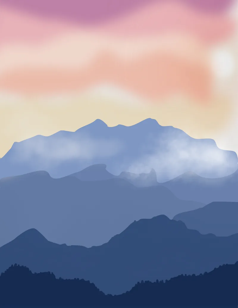 Mountains Fog Sunset Stickdatei – Natur