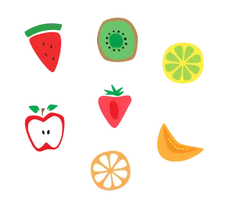Fruits Cartoon fruits Sliced fruits Stickdatei