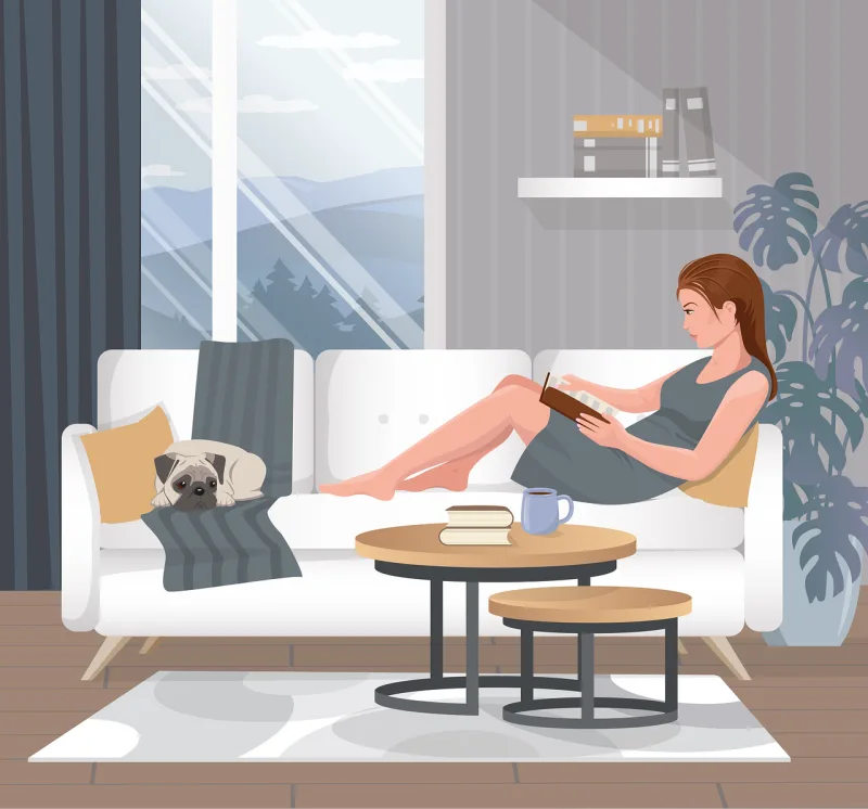 Woman Reading Pet Stickdatei – Tiere