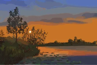 Sunrise Painting Nature Stickdatei