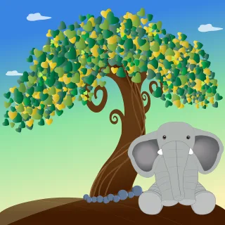 Elephant Tree Hearts Stickdatei