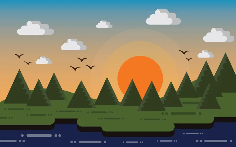 Landscape Nature Sunset Stickdatei – Natur