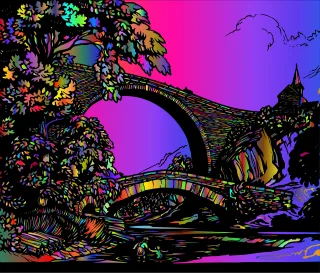 Children River Bridge Stickdatei – Natur