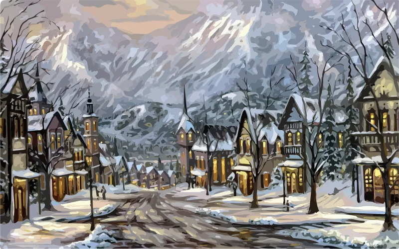 Street Snow Landscape Stickdatei – Weihnachten