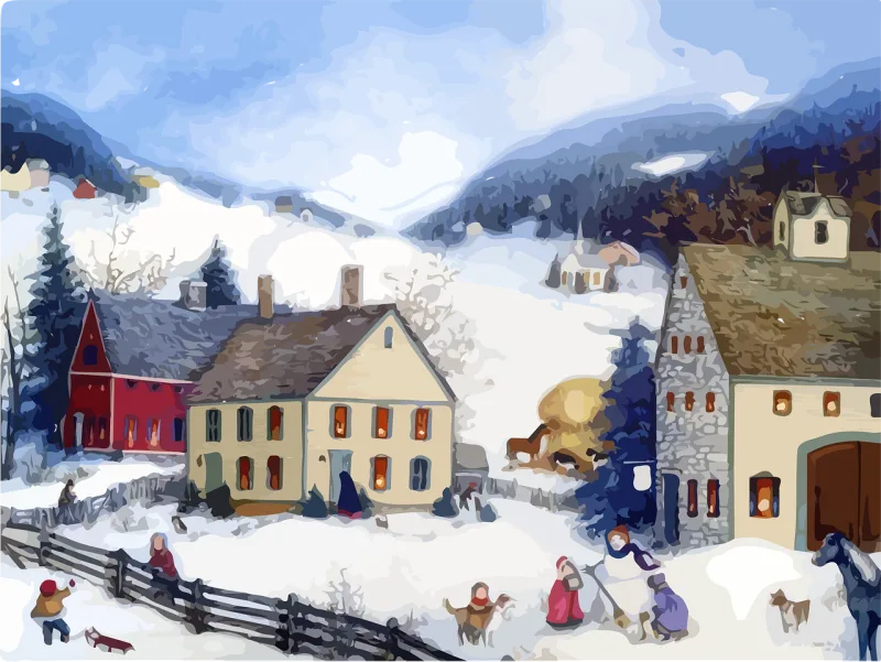 Snow Christmas Village Stickdatei – Natur