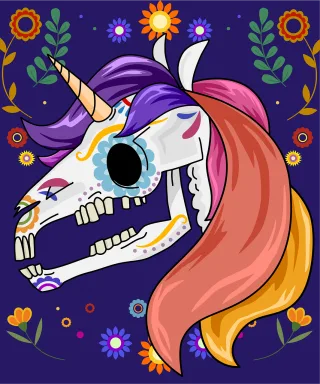 Unicorn Sugar skull Dia de los muertos Stickdatei