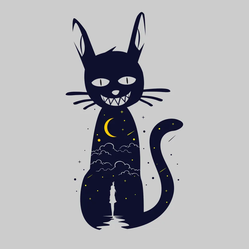 Cat Night sky Moon Stickdatei – Natur
