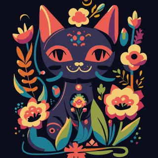 Cat Nature Flowers Stickdatei