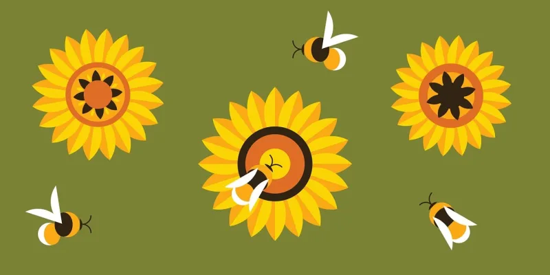 Bee Sunflowers Flowers Stickdatei – Blumen