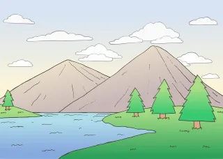 Mountain Lake Sketch Stickdatei