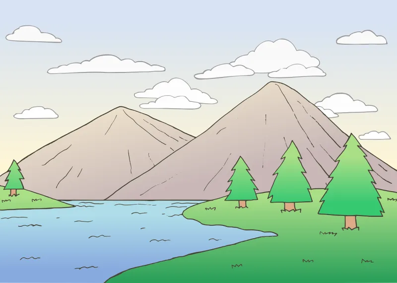 Mountain Lake Sketch Stickdatei – Natur