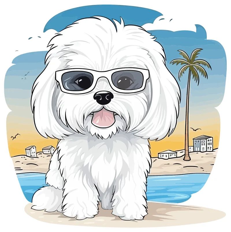Maltese Maltese dog Sunny beach Stickdatei – Tiere